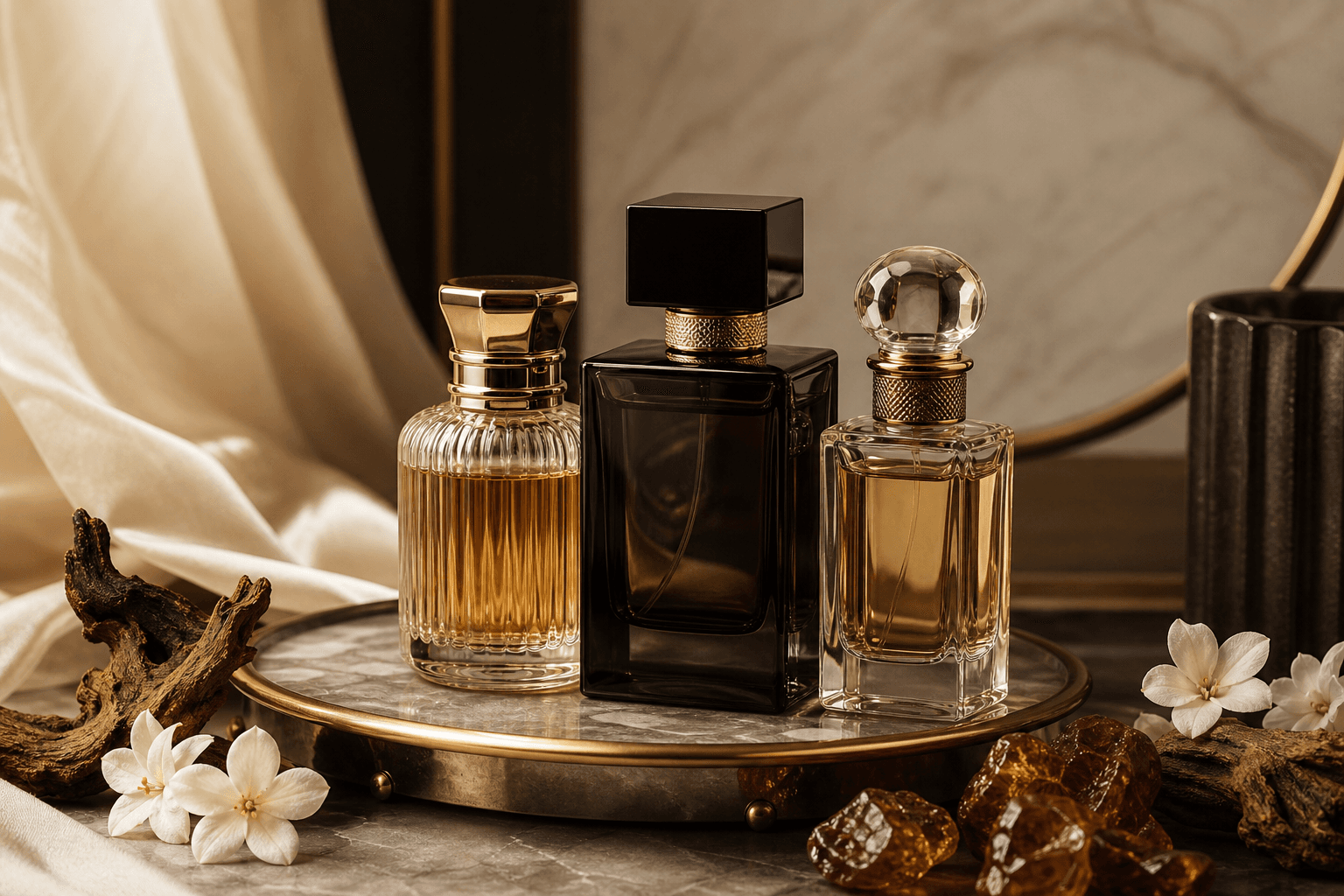 Curated group of premium perfume bottles arranged as best sellers